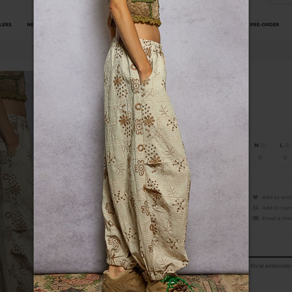 POL Cream Embroidered Floral Track Pants - Picture 3 of 5